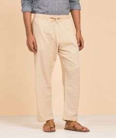 Beige Organic Cotton Relaxed Fit Pants for Men