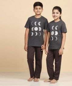 Kids' Moon Phases Silver Print T-shirt, Dark Grey
