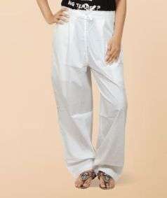 White Organic Cotton Relaxed Fit Pants for Women