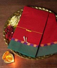 Red Devi Consecrated Cotton Saree with Green Border