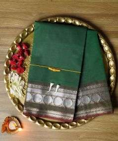 Green Devi Consecrated Cotton Saree with Silver Border