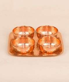 Set of 4 Copper Bowls and Tray