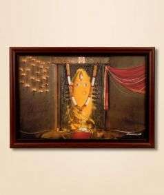 Linga Bhairavi - Yellow with Lamp -  Brown Wood Frame - 8x6