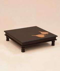 Peepal Leaf Copper Inlay Wooden Table 18''x18''